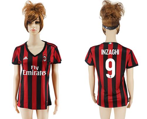 Women's AC Milan #9 Inzaghi Home Soccer Club Jersey - Click Image to Close